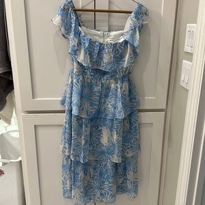 NWT Amanda Uprichard blue and cream tiered dress